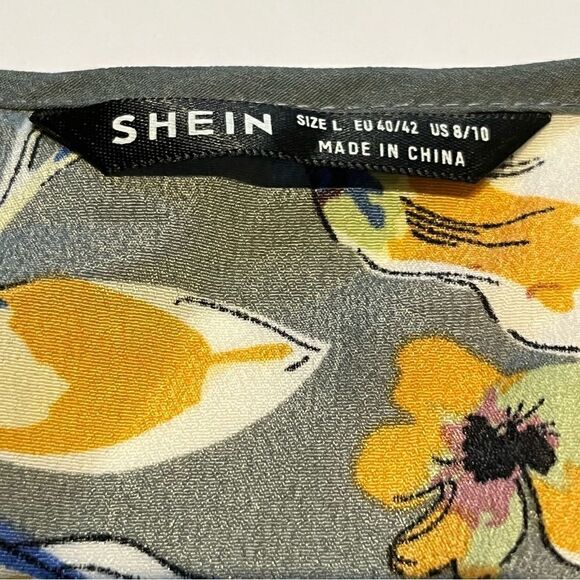 Schein Mini Dress Large(8-10) Gray with yellow/pink multi floral pattern - Picture 9 of 10